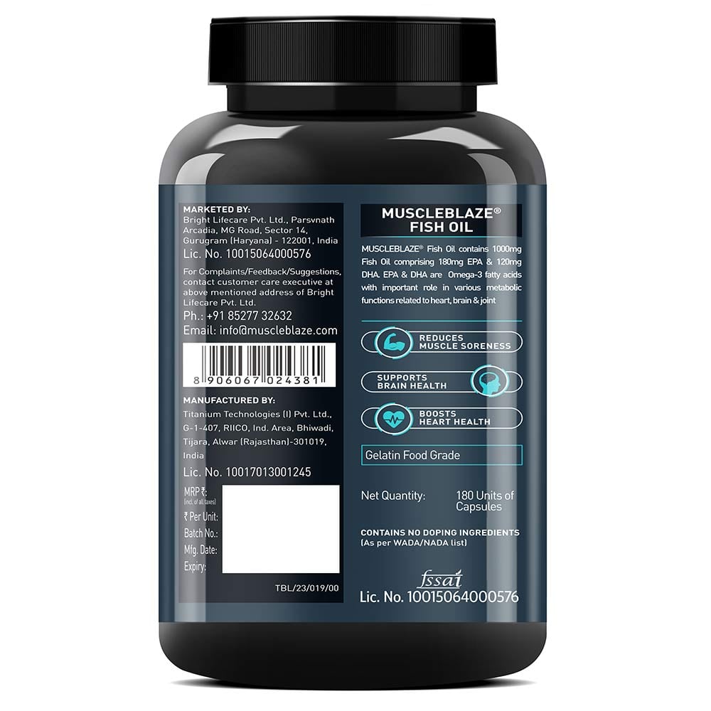 muscleblaze omega 3 fish oil (1000 mg) with 180mg epa and 120mg dha muscleblaze omega 3 fish oil (1000 mg) with 180mg epa and 120mg dha