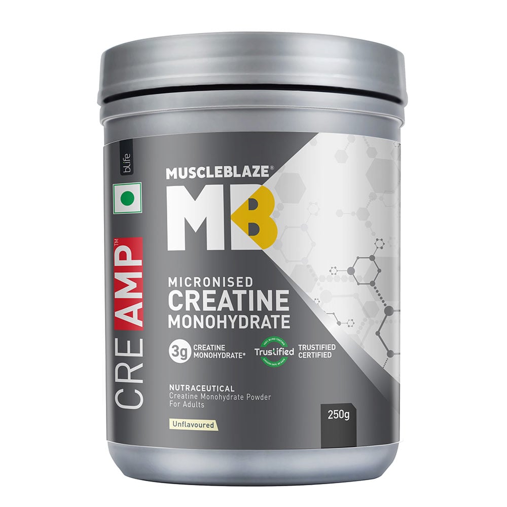 prd_3996397-MuscleBlaze-Creatine-Monohydrate-CreAMP-0.55-lb-Unflavoured_o.jpg MuscleBlaze Creatine Monohydrate CreAMP | 250g | 80 Servings | MB Creatine