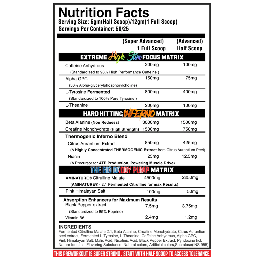 THE BIG DADDY Inferno Pre workout 50 Servings (300 g, Zombie Juice) Black Beast Pre-workout the big daddy inferno pre workout 50 servings (300 g, zombie juice) black beast pre workout